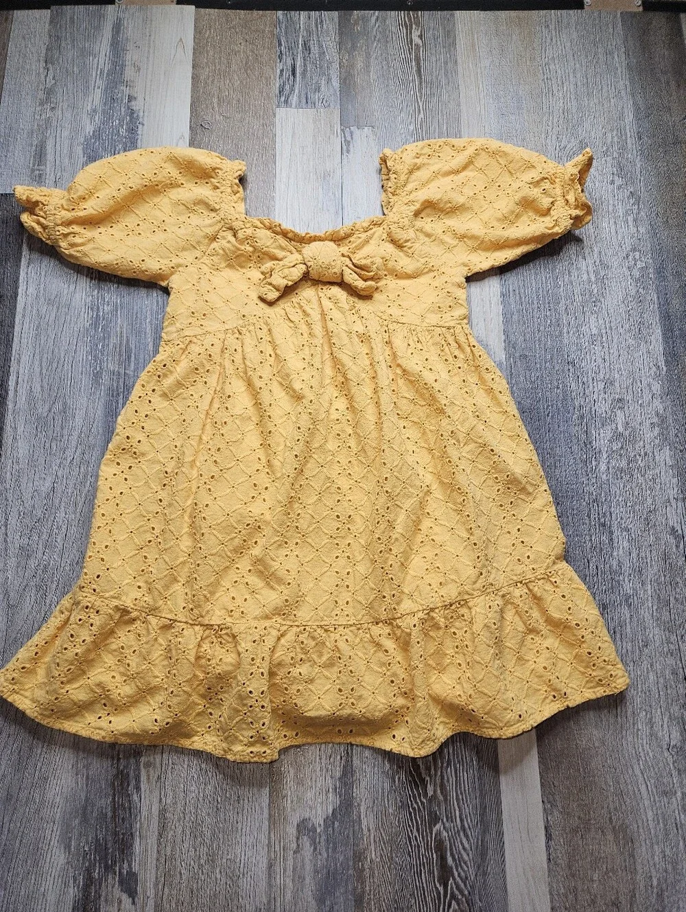 Janie And Jack Eyelet Puff Sleeve Dress Girls Size 5 Golden Apricot
